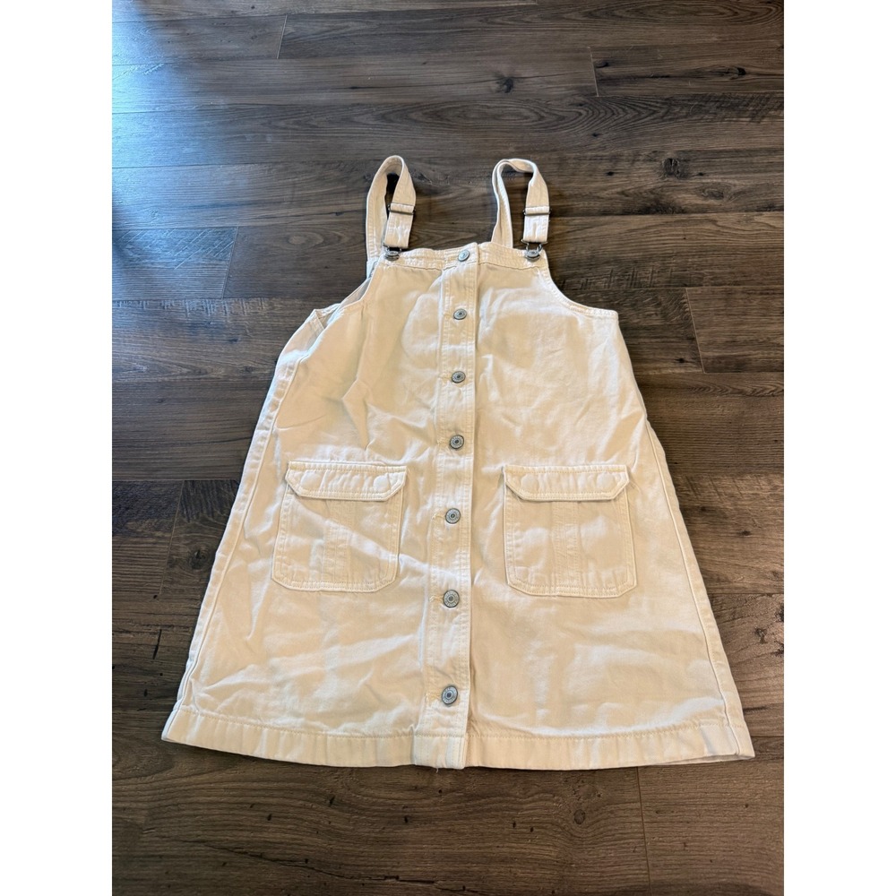 American Eagle Cream Denim Button Front Pinafore Jumper‎ Dress Womens Small